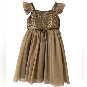 Popatu - Sequin Bodice Flutter-Sleeve Tulle Dress